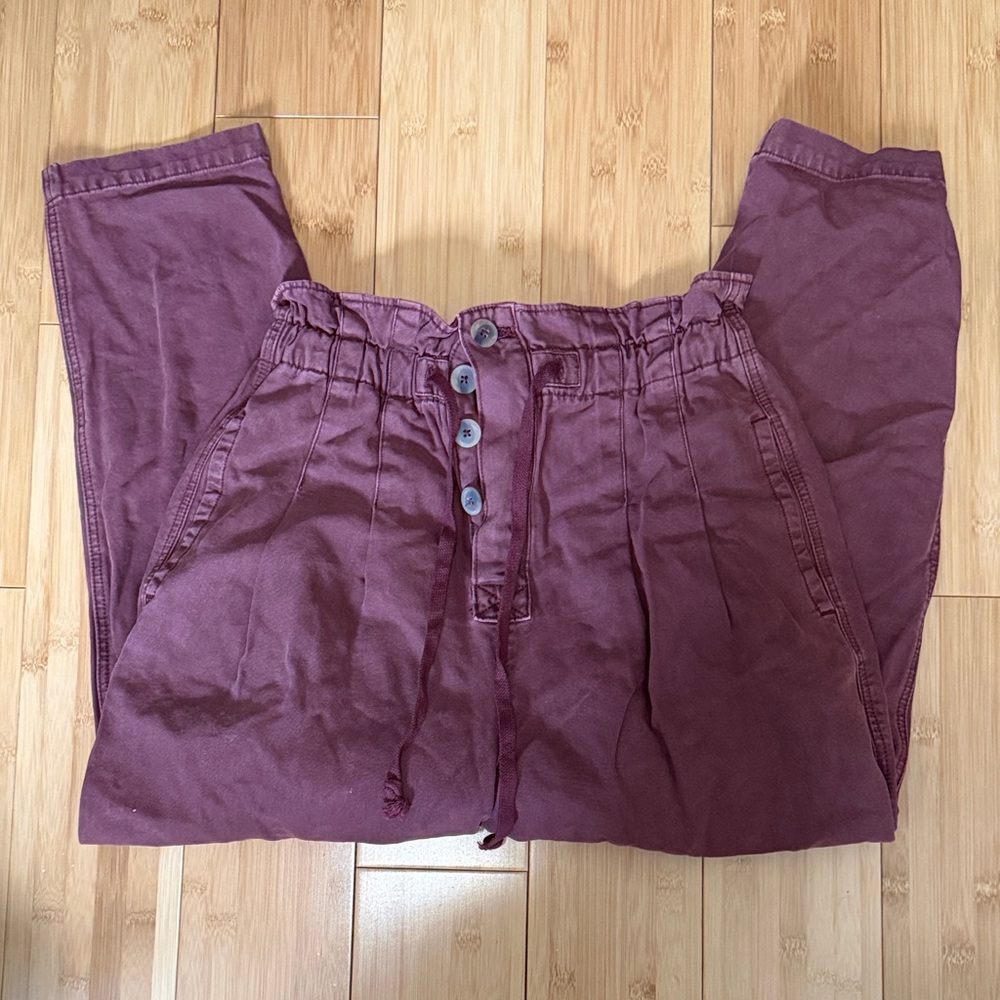 Free People Washed Maroon Paperbag Waist Trousers